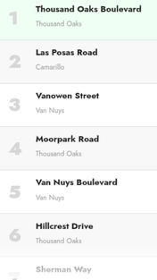 Ranked list of the most dangerous roads by crash count