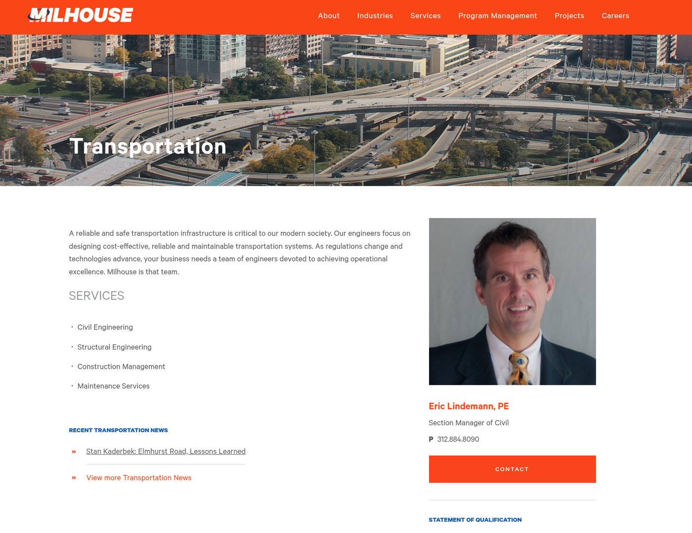 The reskinned Milhouse Transportation industry page