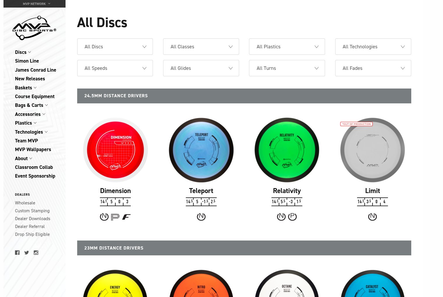 The MVP Disc Sports React-powered disc catalog, filterable by flight numbers