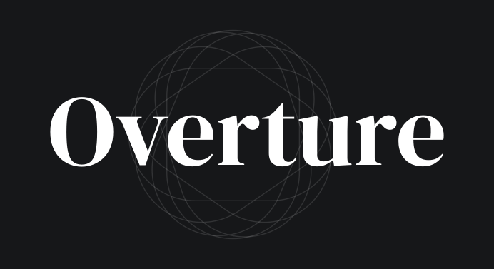 The Overture logo lockup: a serif wordmark over a circular geometric mark