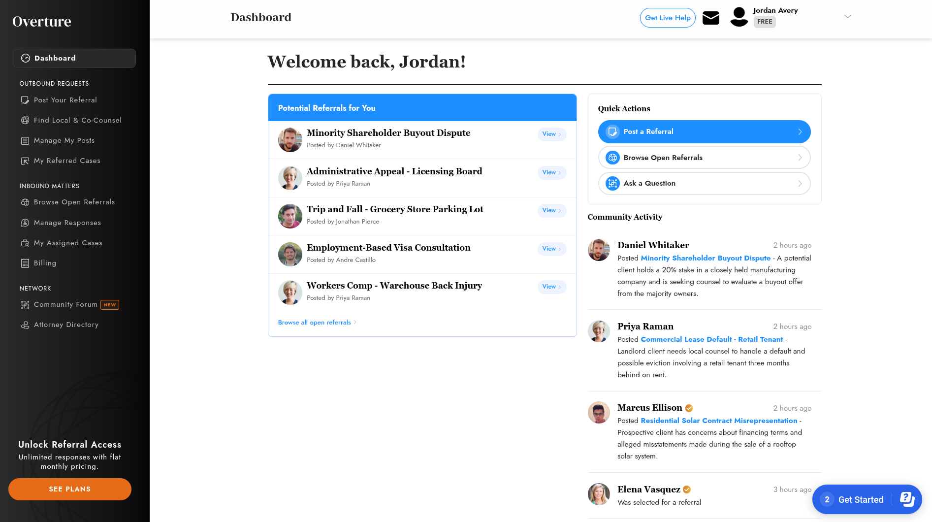 The Overture member dashboard