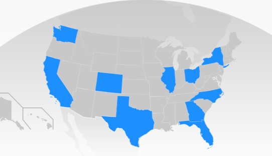 Coverage map of US states with active Overture attorneys