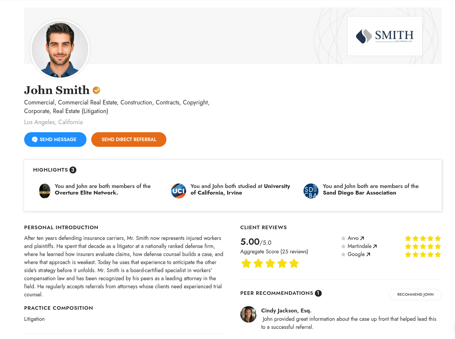 The profile page as built, closely matching the third design.