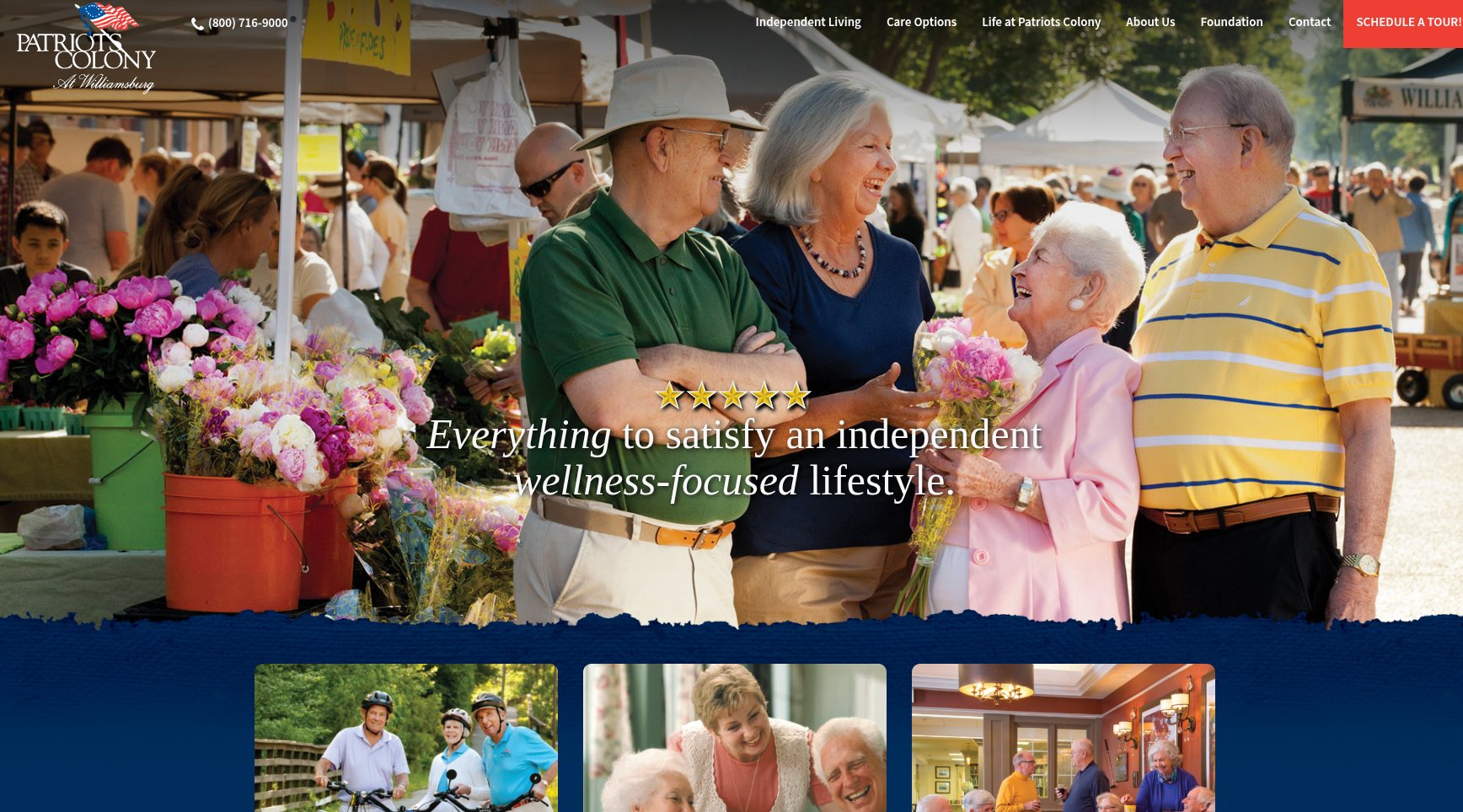 The Patriots Colony marketing landing page