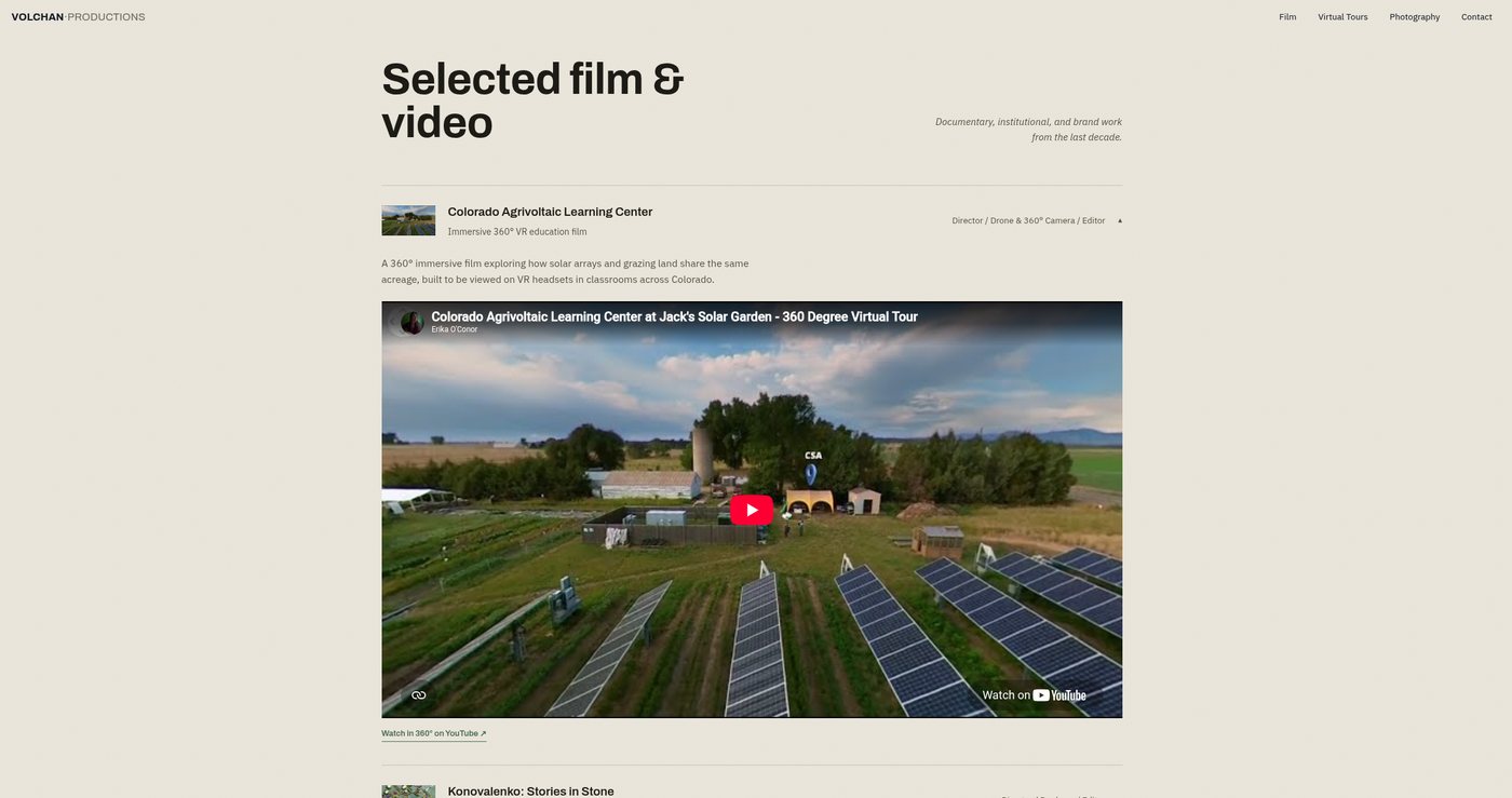 The accordion-style film and video portfolio